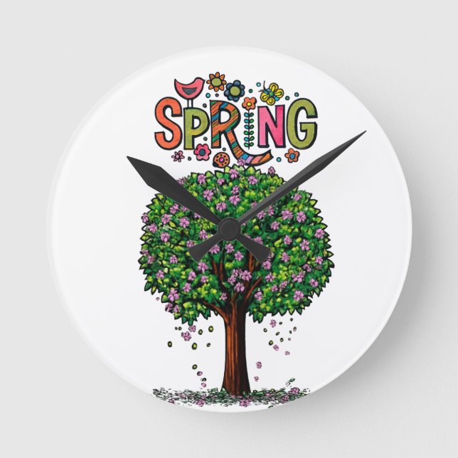 Artistic Spring Blossom Tree Graphic  Runde Wanduhr (Vorderseite)