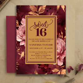 Artistic Sweet Sixteen Burgundy Blush Watercolor Einladung