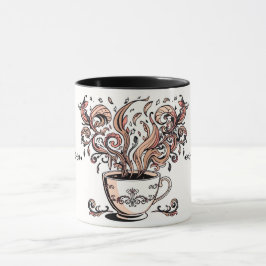 Artistic Swirl Botanical Coffee Cup Illustration M Tasse