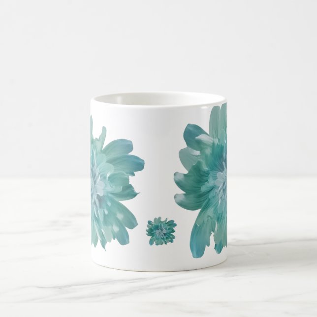 Artistic Teal Blossom High-Definition Floral Ceram Kaffeetasse (Mittel)