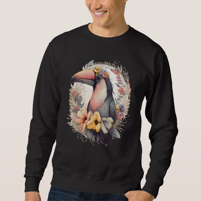 Artistic Toucan Tropical Bird Flower Crown Pet Bir Sweatshirt (Vorderseite)