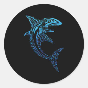 Artistic Tribal Shark Polynesian Tattoo Hawaiian V Runder Aufkleber