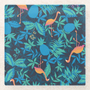Artistic Tropical: Flamingo Ananas Muster. Glasuntersetzer