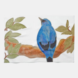 Artistic Watercolor Bird Blue Cuckoshrike Geschirrtuch