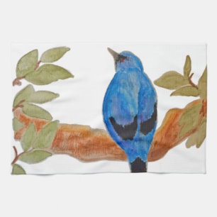 Artistic Watercolor Bird Blue Cuckoshrike Geschirrtuch