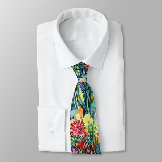 Artistic Watercolor Flower Garden Tie Krawatte (Gebunden)