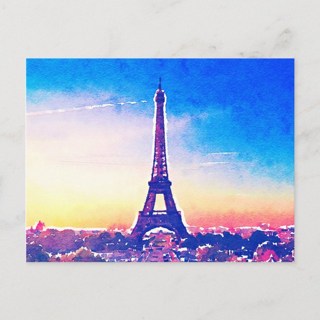 Artistic Watercolor Frankreich Paris Eiffel Tower Postkarte (Vorderseite)