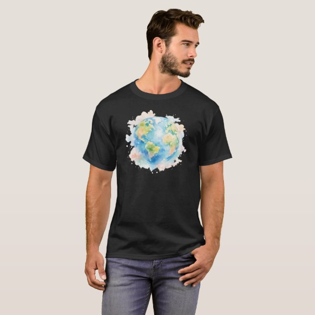 Artistic Watercolor Globe T-Shirt (Vorne ganz)