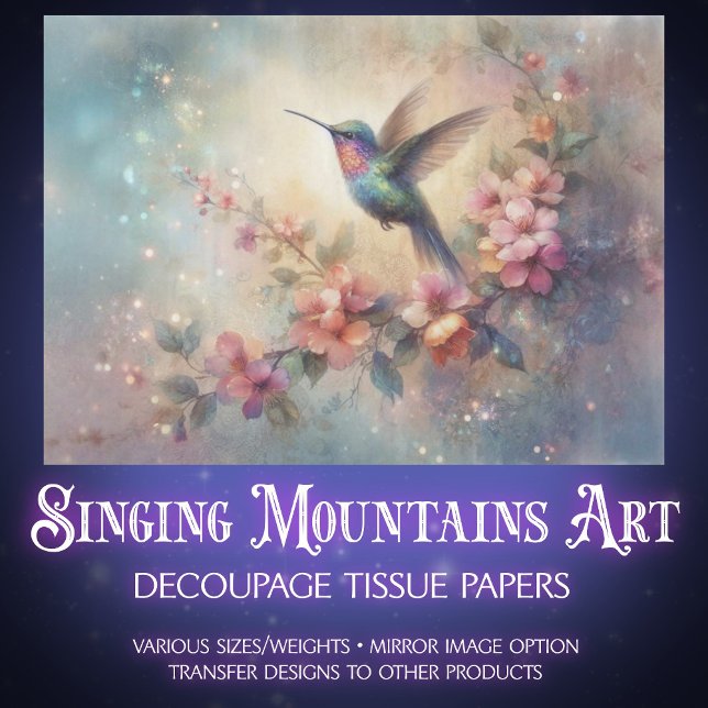 Artistic Watercolor Hummingbird Flowers Decoupage Seidenpapier (Von Creator hochgeladen)