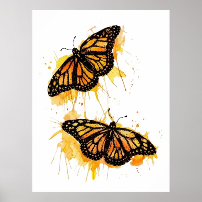 Artistic Watercolor Monarch Butterfly Nature Art Poster (Vorne)
