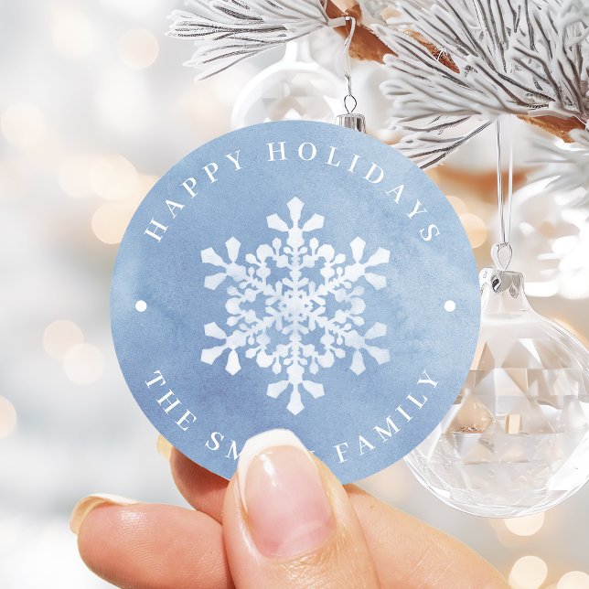 Artistic Watercolor Schneeflocken Blau Weihnachten Runder Aufkleber (Artistic Watercolor Snowflakes blue Christmas Classic Round Sticker)