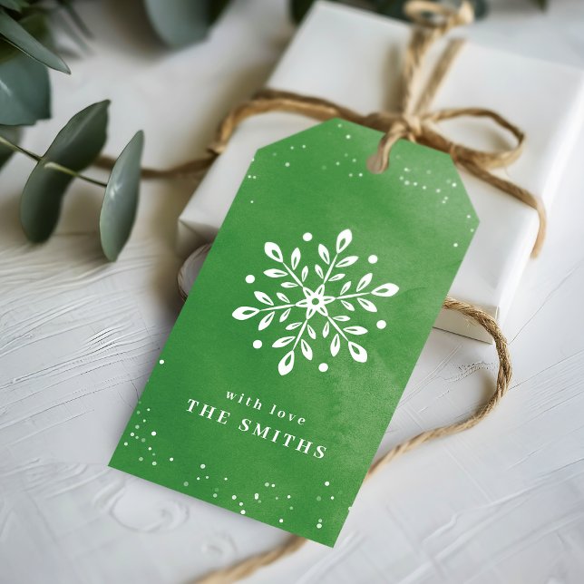 Artistic Watercolor Schneeflocken Grün Weihnachten Geschenkanhänger (Artistic Watercolor Snowflake green Christmas Gift Tags)