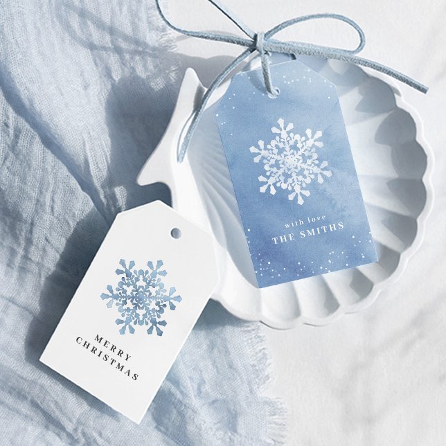 Artistic Watercolor Snowflake Blau Weihnachten Geschenkanhänger (Artistic Watercolor Snowflake blue Christmas Gift Tags)