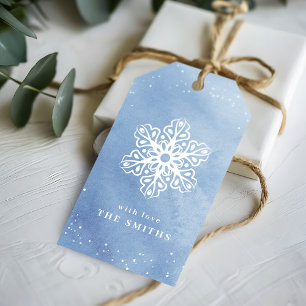 Artistic Watercolor Snowflake Blau Weihnachten Geschenkanhänger