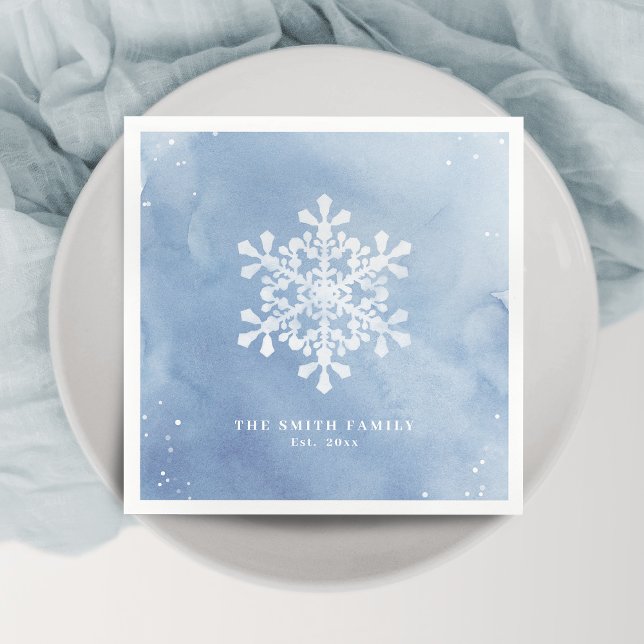 Artistic Watercolor Snowflake Blauer Weihnachten Serviette (Artistic Watercolor Snowflake Blue Christmas Napkins)