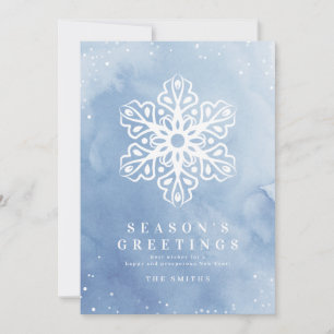 Artistic Watercolor Snowflake Blue Weihnachtskarte Einladung