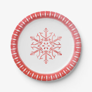 Artistic Watercolor Snowflake Rote Weihnachten Pappteller