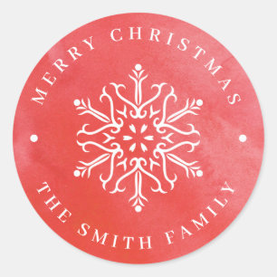 Artistic Watercolor Snowflake Rote Weihnachten Runder Aufkleber