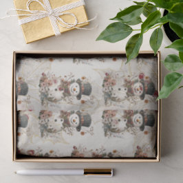 Artistic Watercolor Snowman Beige Floral Seidenpapier