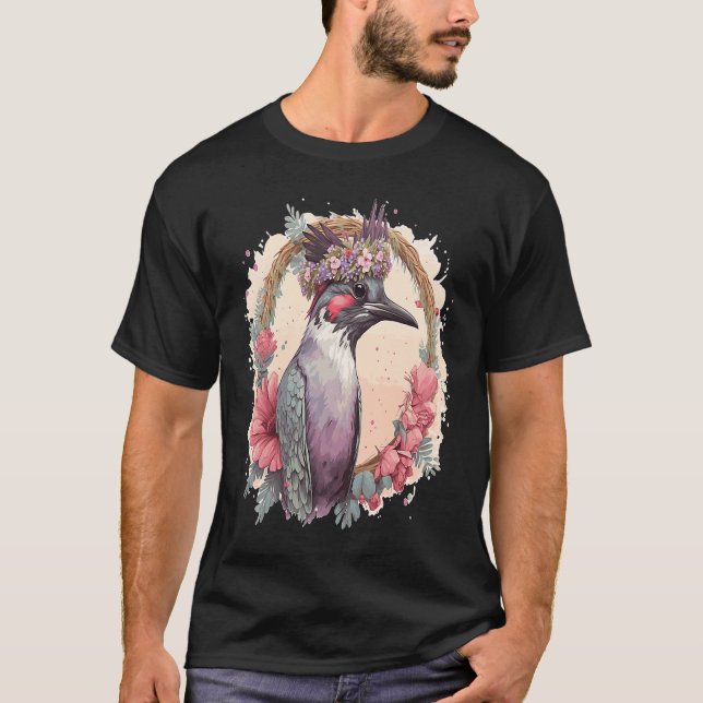 Artistic Watercolor Woodpecker Bird Blume Crop P T-Shirt (Vorderseite)