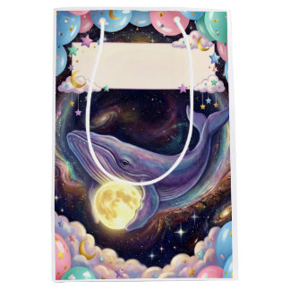 Artistic Whale & Moon Gift Bag for Any Occasion Mittlere Geschenktüte