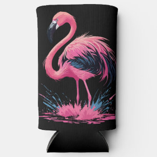 Artistic Whimsical Pink Flamingo Splash Schwarz Selters Dosenkühler