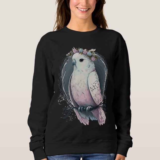Artistic White Parakeet Budgie Bird Flower Crown P Sweatshirt (Vorderseite)