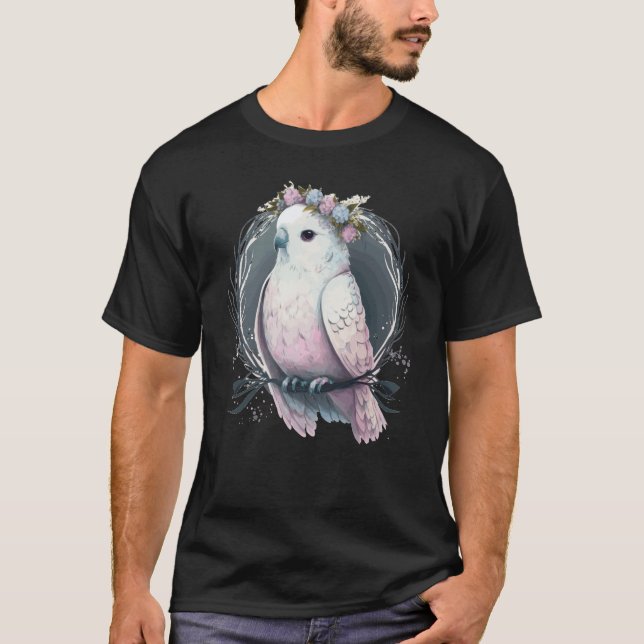 Artistic White Parakeet Budgie Bird Flower Crown P T-Shirt (Vorderseite)