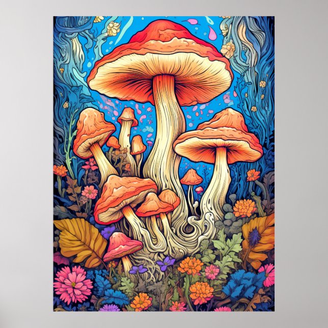 Artistic Wild Psychedelic Mushroom Art Poster (Vorne)