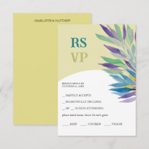Artistic Yello Lila Boho Floral Watercolor RSVP Karte