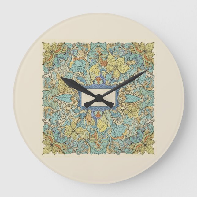 Artistic Zentangle Mandala Wall Clock Große Wanduhr (Vorderseite)