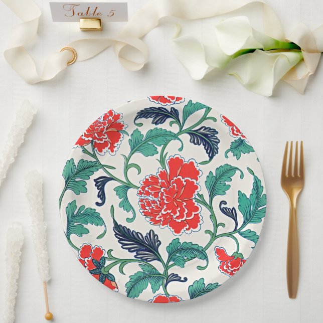 ArtisticBlooms elegantes Rot-Floral-Vintage Pappteller (Hochzeit)