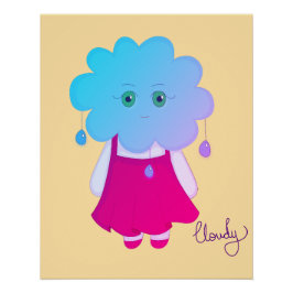 Artístico Azul Nuvem Cloudy Expressão Anímica Poster
