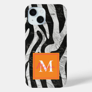 Artistisch Zebra Streifen Orange & Hot Pink Monogr Case-Mate iPhone Hülle