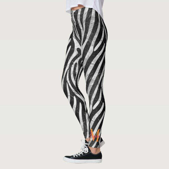 Artistisch Zebra Streifen Orange & Hot Pink Monogr Leggings (Links)