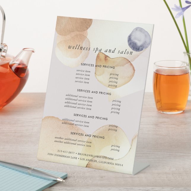 Artistische Abstrakte Wasserfarbe Gold & Navy Menü Sockelschild (In Situ)