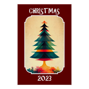 Artistische Pine Tree   Frohe Weihnachten 2023 Poster