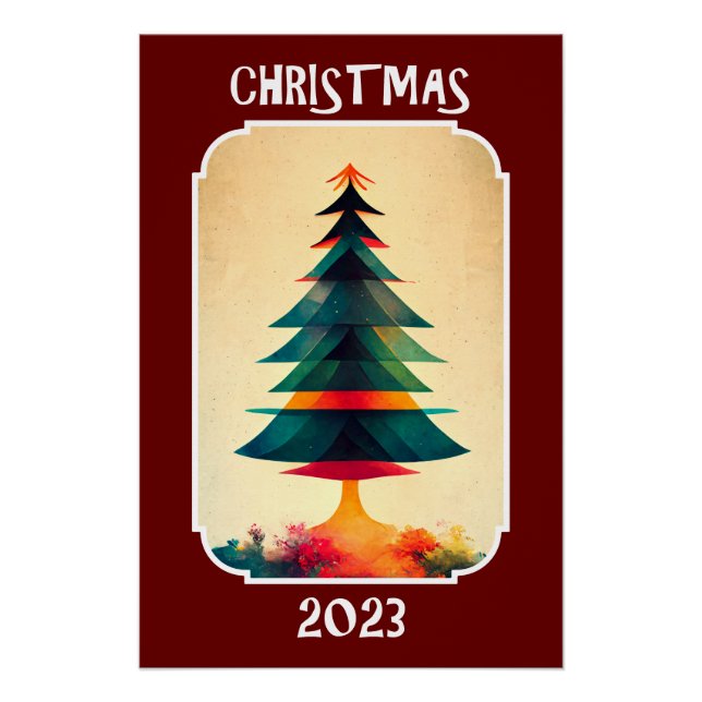 Artistische Pine Tree | Frohe Weihnachten 2023 Poster (Vorderseite)