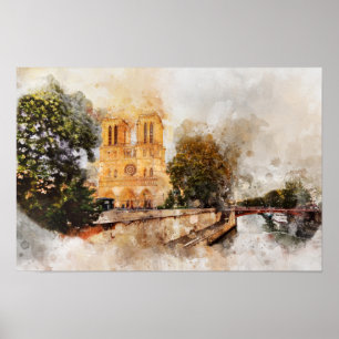 Artistische Wasserfarbe Notre-Dame Kathedrale Pari Poster