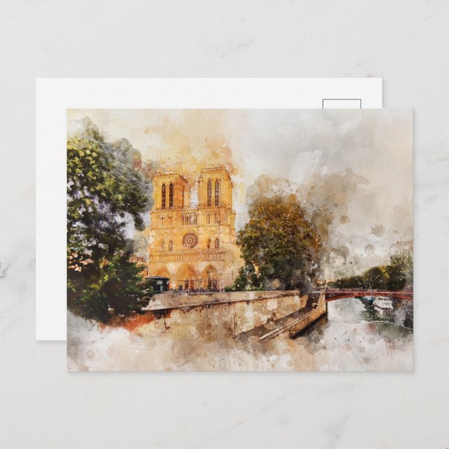 Artistische Wasserfarbe Notre-Dame Kathedrale Pari Postkarte (Vorne/Hinten)