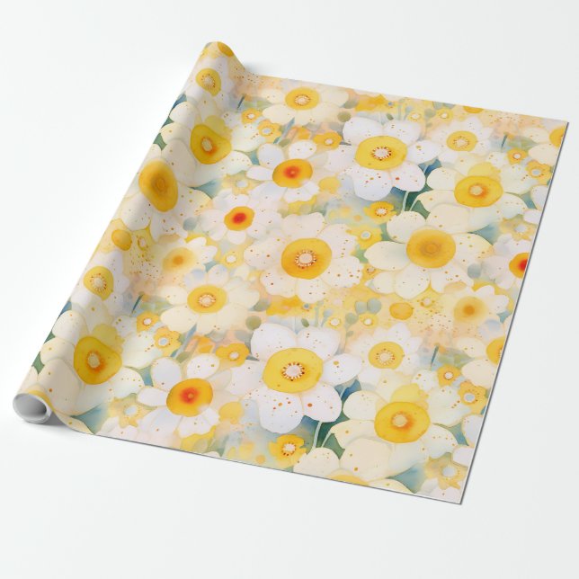 Artistische Wildblumen Gelb Orange White Happy Fun Geschenkpapier (Ungerollt)
