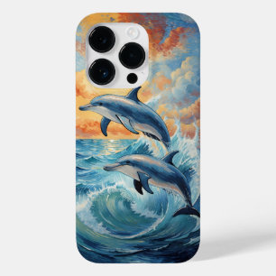 Artistische Zwei-Springer-Delphine Sonnenuntergang Case-Mate iPhone 14 Pro Hülle
