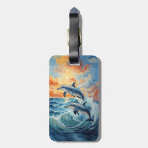 Artistische Zwei-Springer-Delphine Sonnenuntergang Gepäckanhänger