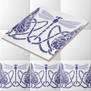 Arts And Crafts Blau-weiße Libellenfries Fliese