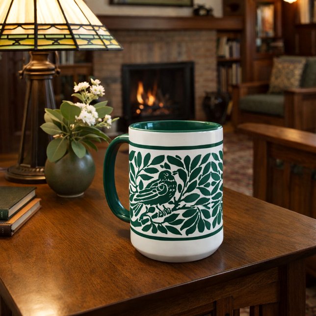 Arts & Crafts-Stil Vogel auf Ast  Tasse (Von Creator hochgeladen)