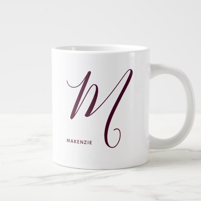 Arts Mit Monogramm Burgund Letter M White Jumbo-Tasse (Rechts)