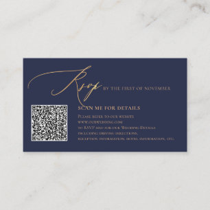 ArtsApp Blaues QR-Code-RSVP Faux-Gold-Kalligrafie Begleitkarte