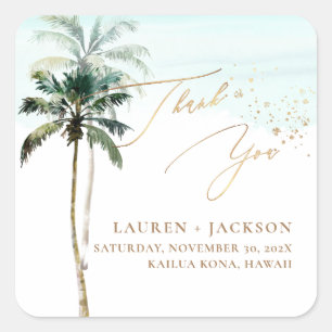 ArtsApp Chic Tropical Paradise Hochzeit Quadratischer Aufkleber