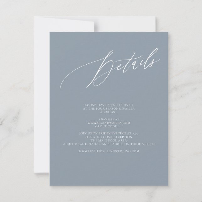 ArtsApp Elegant Dusty Blue Details Kalligraphie RSVP Karte (Vorderseite)