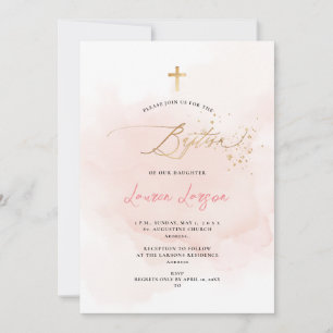 ArtsApp Elegant H2 Gewaschenes Blassrosa Taufe Einladung